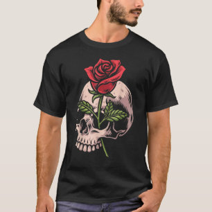 Schädel und rote Rose gothic okkultes Tattoo Emo B T-Shirt