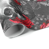 Schädel und Rote Rosen auf Grau Geschenkpapier (Rolleneckpunkt)