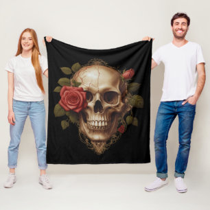 Schädel und rote Rosen Fleecedecke