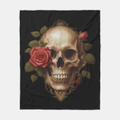 Schädel und rote Rosen Fleecedecke (Vorderseite)