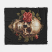 Schädel und rote Rosen Fleecedecke (Vorderseite (Horizontal))