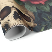 Schädel und Rote Rosen Geschenkpapier (Rolleneckpunkt)