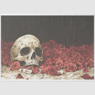 Schädel und rote Rosen Illustration Decoupage Seidenpapier