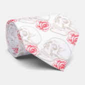 Schädel und Rote Rosen Krawatte (Gerollt)