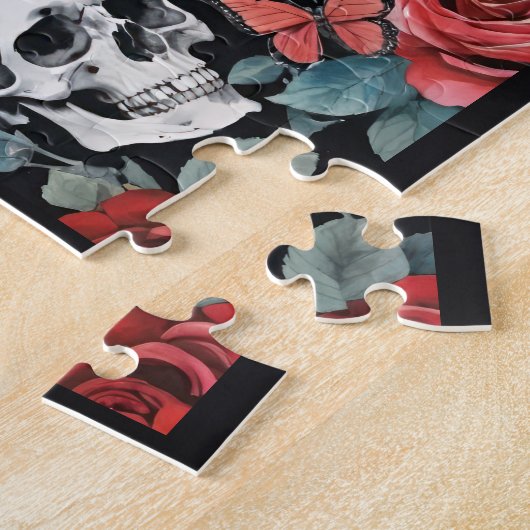 Schädel und Rote Rosen mit Schmetterlingen Puzzle (Seite)