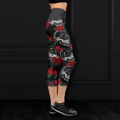 Schädel und Rote Rosen | Modern Gothic Glam Grunge Capri Leggings