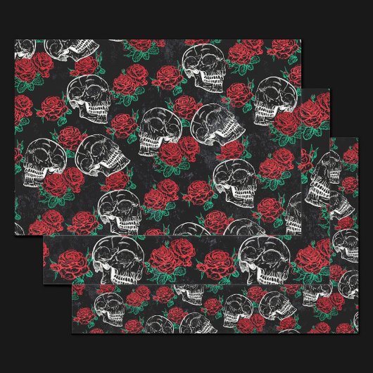 Schädel und Rote Rosen | Modern Gothic Glam Grunge Geschenkpapier Set