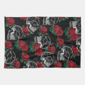 Schädel und Rote Rosen | Modern Gothic Glam Grunge Geschirrtuch (Horizontal)