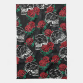 Schädel und Rote Rosen | Modern Gothic Glam Grunge Geschirrtuch (Vertikal)