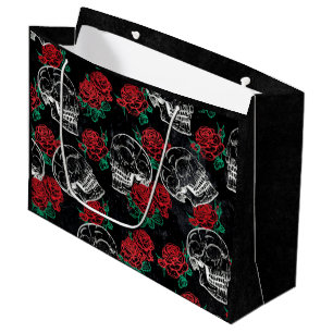Schädel und Rote Rosen   Modern Gothic Glam Grunge Große Geschenktüte