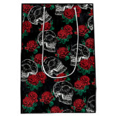 Schädel und Rote Rosen | Modern Gothic Glam Grunge Mittlere Geschenktüte (Rückseite)