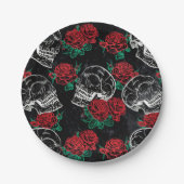 Schädel und Rote Rosen | Modern Gothic Glam Grunge Pappteller (Vorderseite)