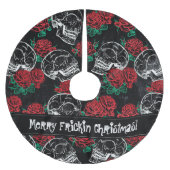 Schädel und Rote Rosen | Modern Gothic Glam Grunge Polyester Weihnachtsbaumdecke (Vorderseite)