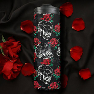 Schädel und Rote Rosen   Modern Gothic Glam Grunge Thermosbecher