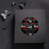 Schädel und Rote Rosen | Moderne Gotik Danke Runder Aufkleber