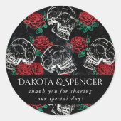 Schädel und Rote Rosen | Moderne Gotik Danke Runder Aufkleber (Vorderseite)