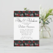 Schädel und Rote Rosen | Modernes Goth 50 und fabe Einladung (Stehend Vorderseite)