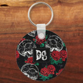 Schädel und Rote Rosen | Modernes Gothic Glam Cust Schlüsselanhänger (Vorderseite)