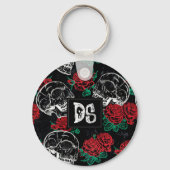 Schädel und Rote Rosen | Modernes Gothic Glam Cust Schlüsselanhänger (Rückseite)