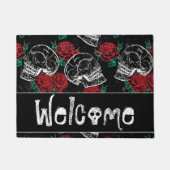 Schädel und Rote Rosen | Modernes Gotisches Licht  Fußmatte (Vorderseite)