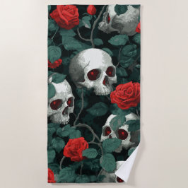 Schädel und rote Rosen Muster – dunkle Gothic-Kuns Strandtuch