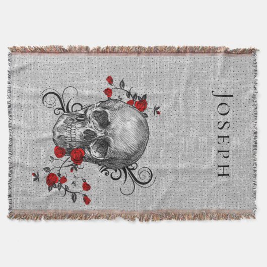 Schädel und Rote Rosen Personalisiert Decke (Vorderseite)