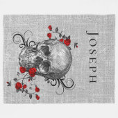 Schädel und Rote Rosen Personalisiert Fleecedecke (Vorderseite (Horizontal))