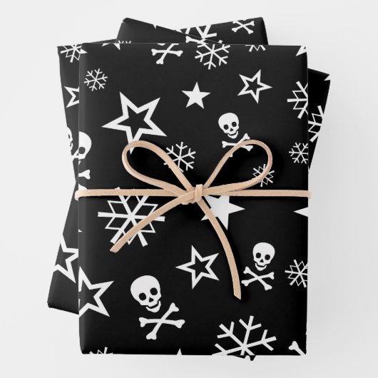 Schädel und Schneeflocken Geschenkpapier Set (Beispiel)