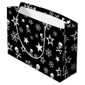 Schädel und Schneeflocken Große Geschenktüte (Rückseite Schrägansicht)