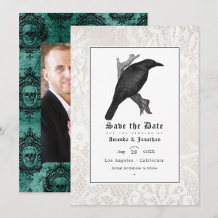 Schädel und Spitze Gothic-Hochzeitsfoto Save The Date