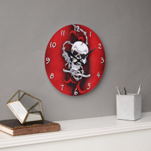 Schädel und Stammestattoo Große Wanduhr