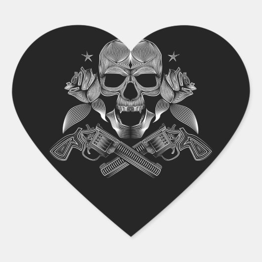 Schädel und Sterne mit Rose und überquerten Kanone Herz-Aufkleber (Vorderseite)