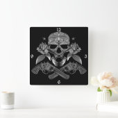 Schädel und Sterne mit Rose und überquerten Kanone Quadratische Wanduhr (Zuhause)