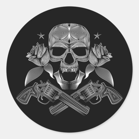 Schädel und Sterne mit Rose und überquerten Kanone Runder Aufkleber (Vorderseite)