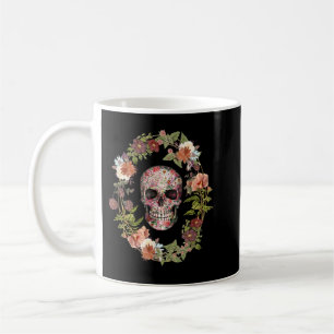 Schädel und Vintage Blume Kranz für Blume und Gar Kaffeetasse