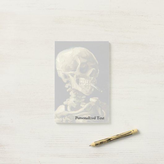 Schädel Van Gogh | mit brennender Zigarette | 1886 Post-it Klebezettel (Auf Schreibtisch)