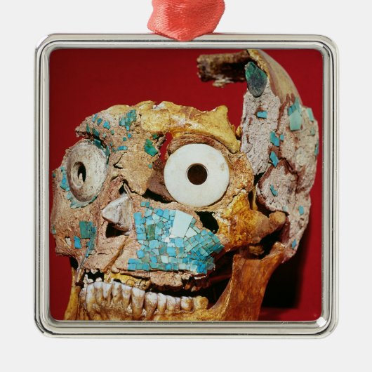 Schädel verziert mit einem Mosaik im Türkis Ornament Aus Metall (Vorne)