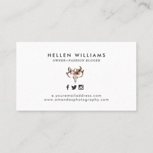 Schädel von Boho und Blume Visitenkarte (Rückseite)