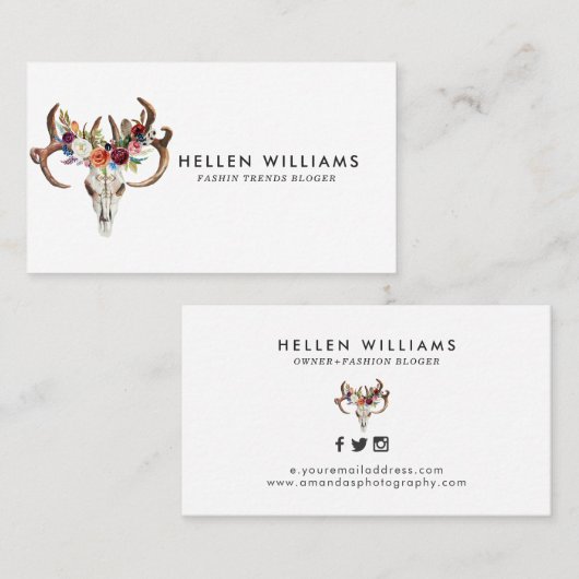 Schädel von Boho und Blume Visitenkarte (Vorne/Hinten)