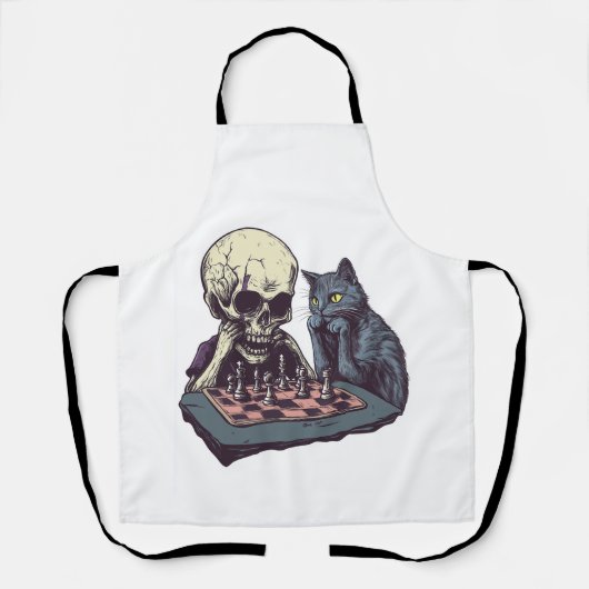 Schädel vs Katze � Lustige Schachpartie Schürze (Vorderseite)