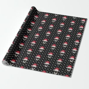 Schädel-Weihnachtsmannmütze-Schneeflocken-schwarze Geschenkpapier