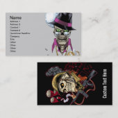 Schädel-Zuhälter mit Hut, Gläsern, Goldkette und Visitenkarte (Vorne/Hinten)