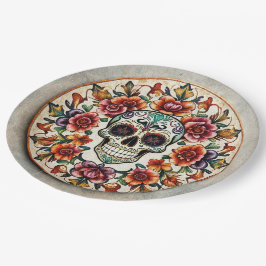 💀 🎉: Schädelblume Radiance Doom Día de los Muert Pappteller