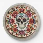 💀 🎉: Schädelblume Radiance Doom Día de los Muert Pappteller (Vorderseite)