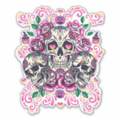 Schädelblume, Skelett Aquarellfarbe Rosa, Hallowee Aufkleber (Vorderseite)
