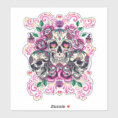 Schädelblume, Skelett Aquarellfarbe Rosa, Hallowee Aufkleber (Blatt)