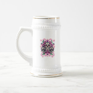 Schädelblume, Skelett Aquarellfarbe Rosa, Hallowee Bierglas