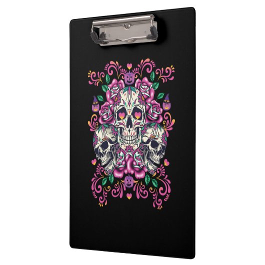 Schädelblume, Skelett Aquarellfarbe Rosa, Hallowee Klemmbrett (Links)