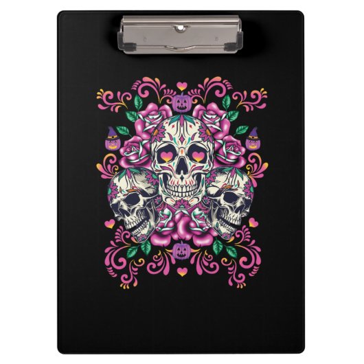 Schädelblume, Skelett Aquarellfarbe Rosa, Hallowee Klemmbrett (Vorderseite)