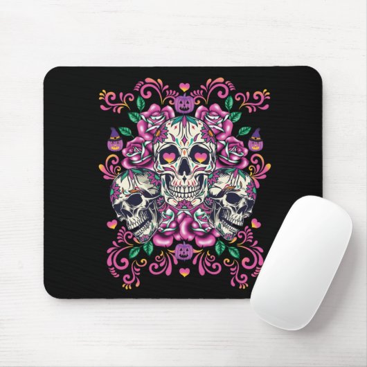 Schädelblume, Skelett Aquarellfarbe Rosa, Hallowee Mousepad (Mit Mouse)